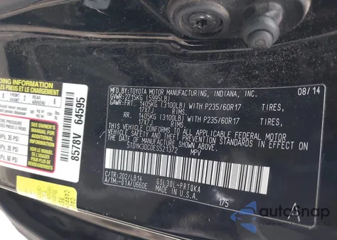 2014 Toyota Sienna Xle V6 8 Passenger из США, поврежденный, VIN 5TDYK3DC0ES521372